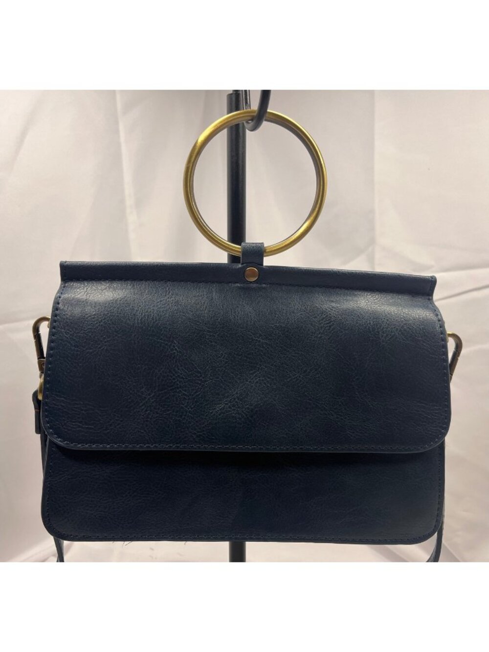 Joy Susan Navy Blue Ring Handle Crossbody Bag Floral Lining